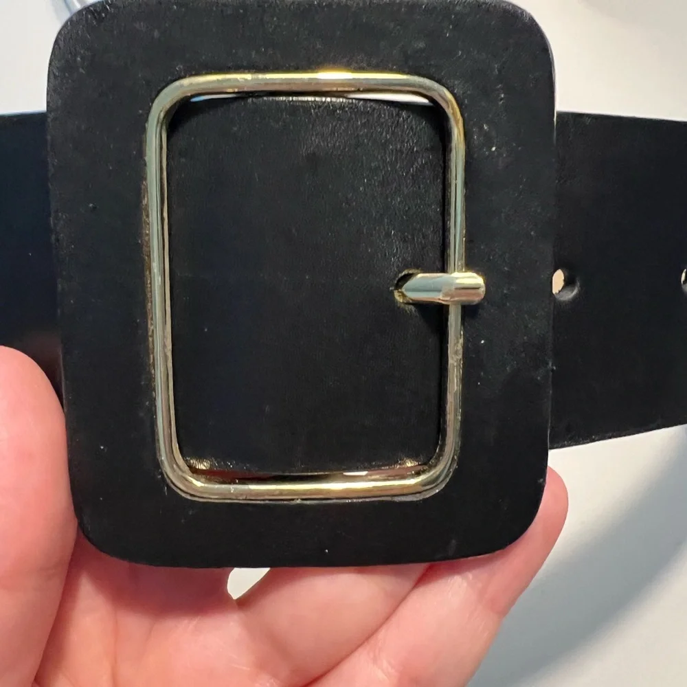 Black wide Leather Belt with Gold Buckle Small